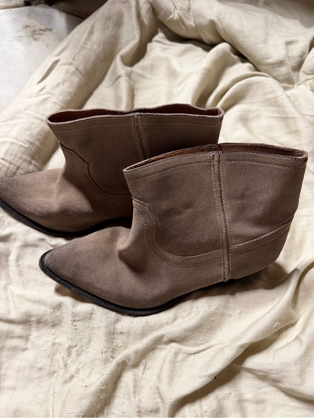 Suede Western Ankle Boots - Brown